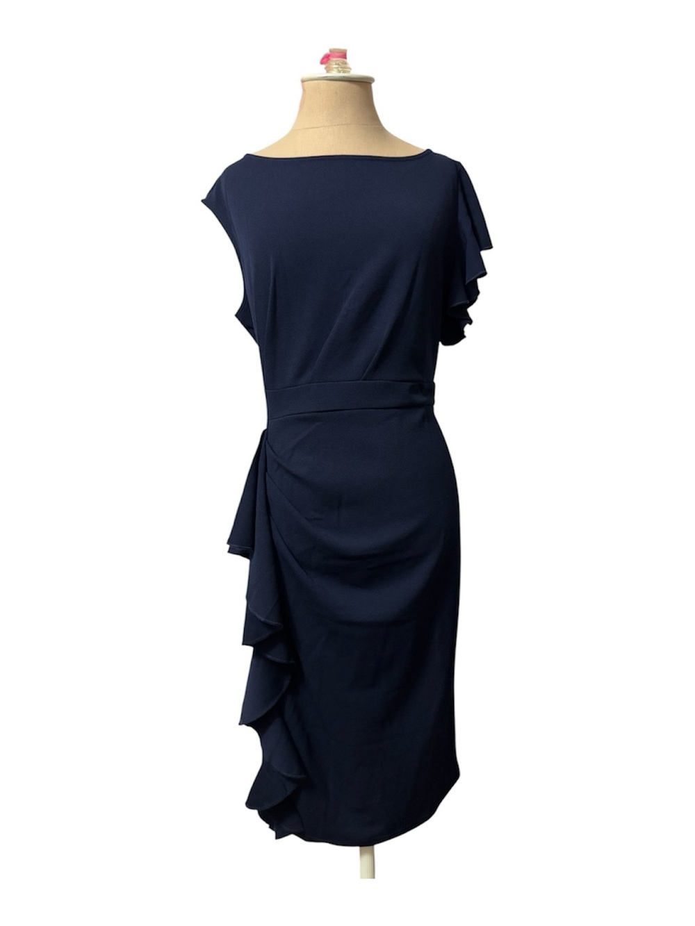 Aisize Navy Ruffle Sheath Dress